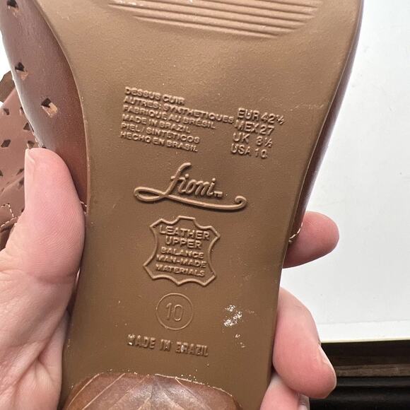 Fioni Brown Leather Laser Cut Heeled Sandal Size 10 - Picture 3 of 12